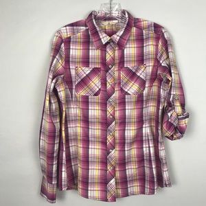 Ascend med plaid pearl snap tailor fitted shirt